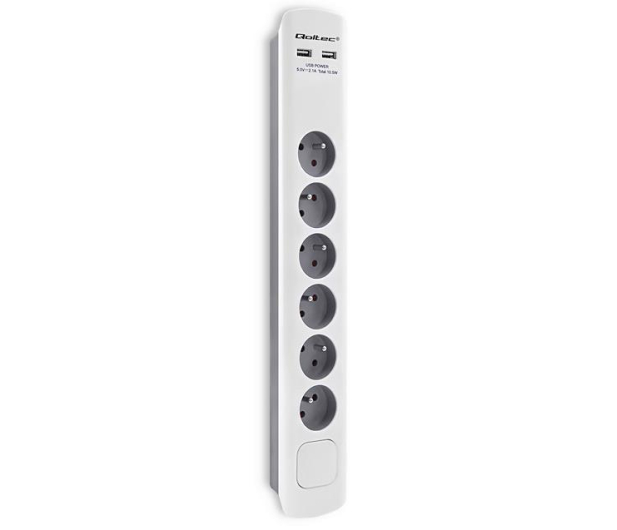 QOLTEC antyprzepięciowa - 6 gniazd, 2x USB, 1.8m, biało-szara - 1122594 - zdjęcie 3